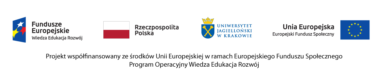 logotypy projektu: od lewej znak Funduszy Europejskich, flaga RP, UJ, UE